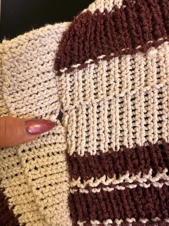 #175- Zara Cream and Brown Striped Crewneck Sweater - Picture 6 of 10